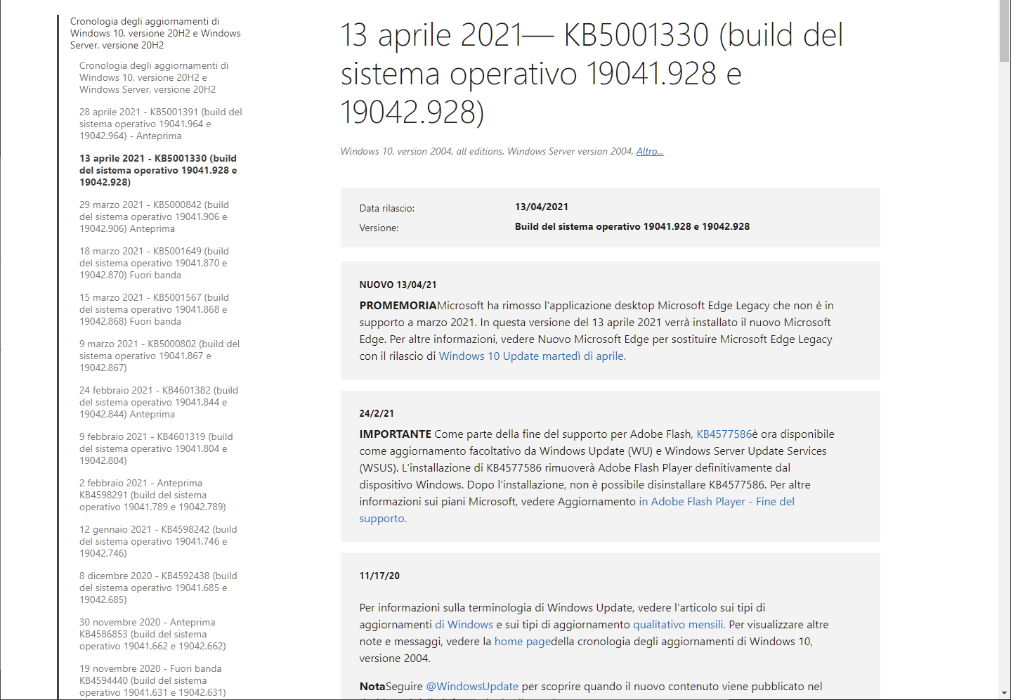 Dettagli aggiornamento